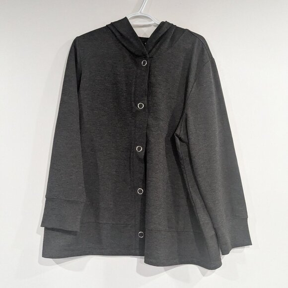 Claire France Hooded Cardigan with Large Snaps Heathered Charcoal Size 2X - Picture 1 of 5
